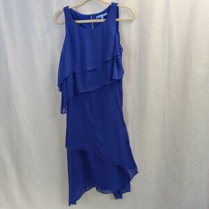 Antonio Melani Size 8 Royal Blue Asymmetrical Tiered Chiffon Dress